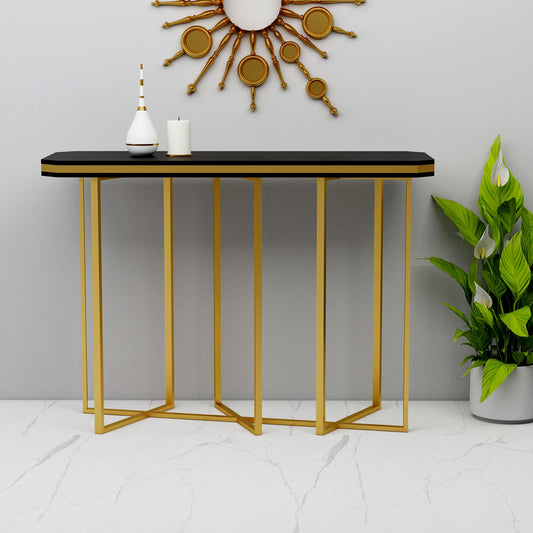 Console Table, Black Color Console Table, Entrance Table, MS Leg in Gold Color, Console Table - VT12157