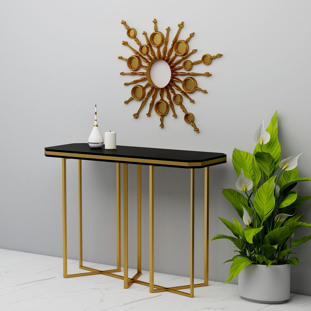 Console Table, Black Color Console Table, Entrance Table, MS Leg in Gold Color, Console Table - VT12157