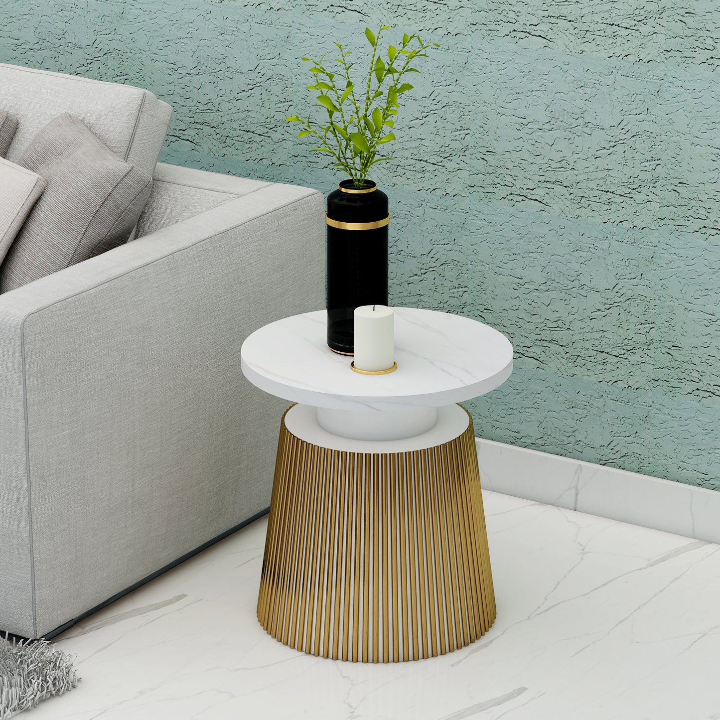 End Table, End Table with White & Gold Color, Sofa Side Table, End Table with Unique Design, End Table - VT12162