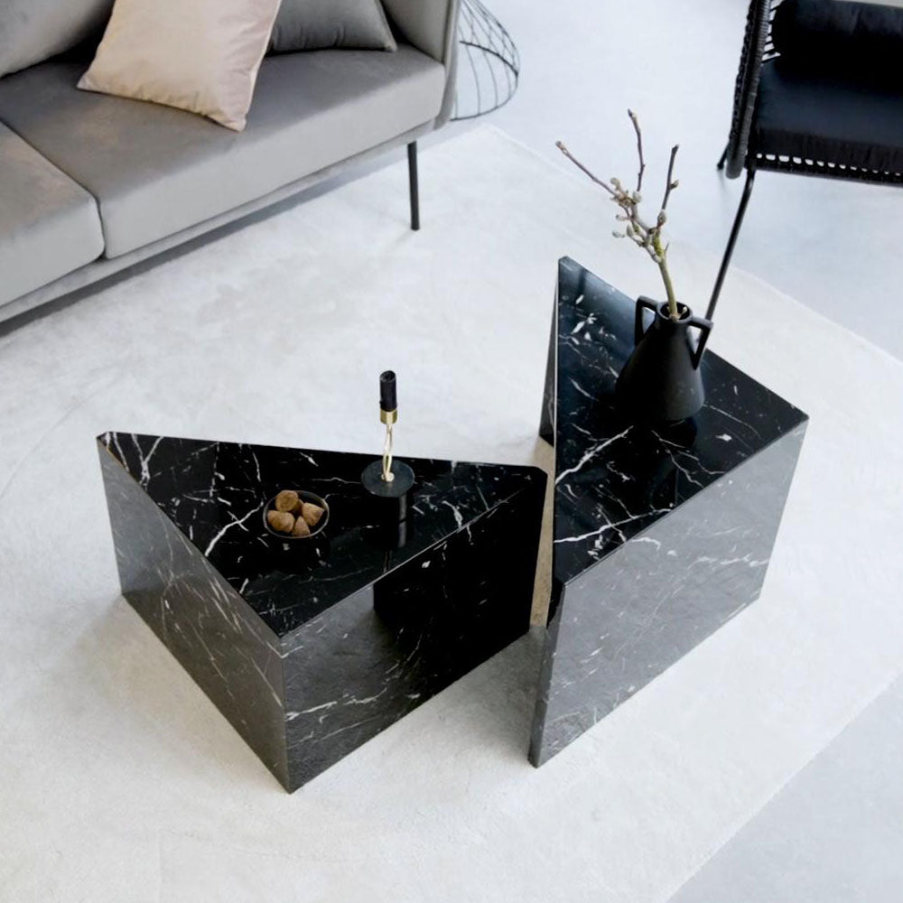 Nesting Table, (BI2813) Nesting Set of 2 Table with Shiny Black Marble Finish, Nesting Table - VT12185