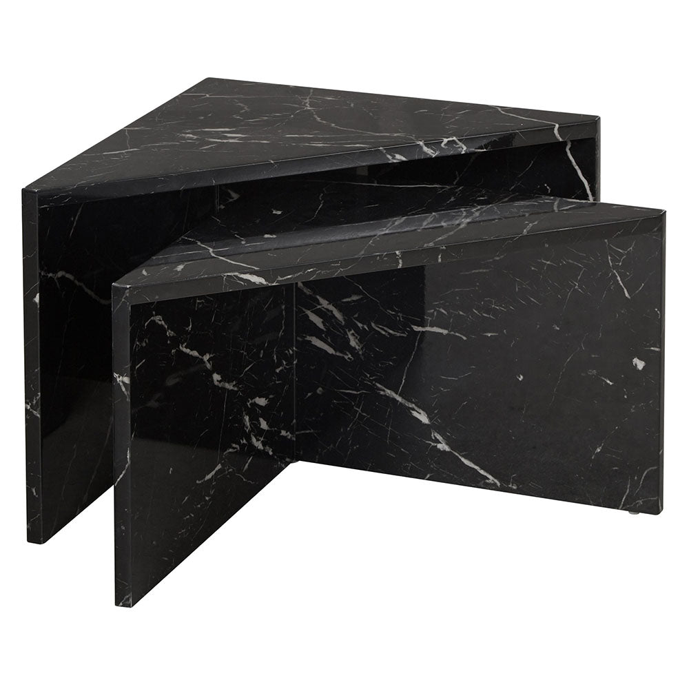 Nesting Table, (BI2813) Nesting Set of 2 Table with Shiny Black Marble Finish, Nesting Table - VT12185