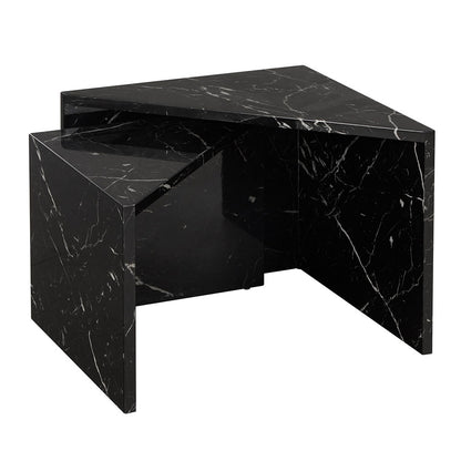 Nesting Table, (BI2813) Nesting Set of 2 Table with Shiny Black Marble Finish, Nesting Table - VT12185