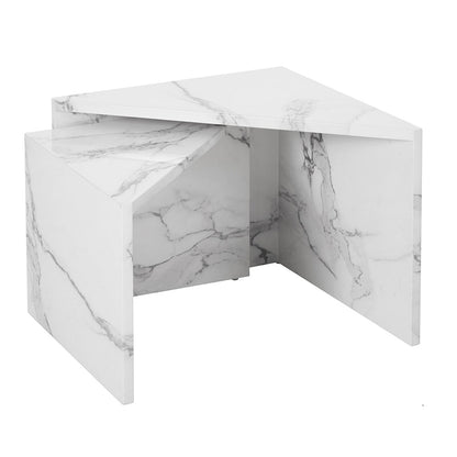 Nesting Table, (BI2814) Nesting set of 2 Table with Shiny White Marble Finish, Nesting Table - VT12186