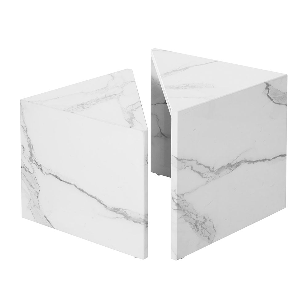 Nesting Table, (BI2814) Nesting set of 2 Table with Shiny White Marble Finish, Nesting Table - VT12186