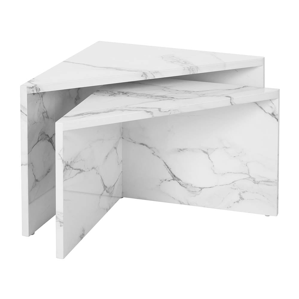 Nesting Table, (BI2814) Nesting set of 2 Table with Shiny White Marble Finish, Nesting Table - VT12186