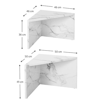 Nesting Table, (BI2814) Nesting set of 2 Table with Shiny White Marble Finish, Nesting Table - VT12186