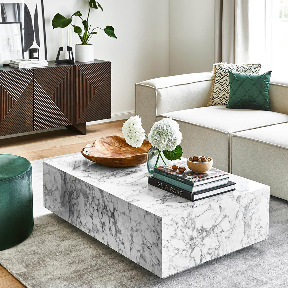 Coffee Table, (BI2823) Coffee table with White Marble Finish, Coffee Table - VT12194