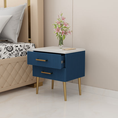 Bedside Table, White Corian Top in Side Table, Blue Color Bedside Table, Side Table with Drawer, Side Table with MS Leg in Golden Finish, Bedside Table - VT12202