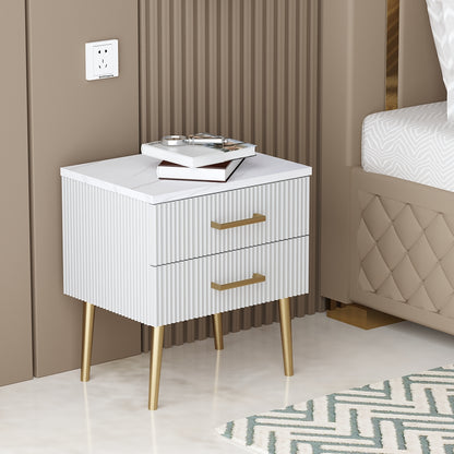 Bedside Table, White Color Bedside Table, Side Table With Drawer,MS Leg In Golden Finish, Bedside Table - VT12211