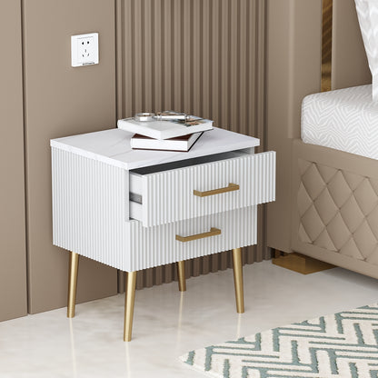 Bedside Table, White Color Bedside Table, Side Table With Drawer,MS Leg In Golden Finish, Bedside Table - VT12211