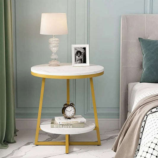 End Table, NR002(N.R.HOMESDECOR), Side Table with White & Golden Color, Sofa Side Table for Living Room, End Table - VT12212