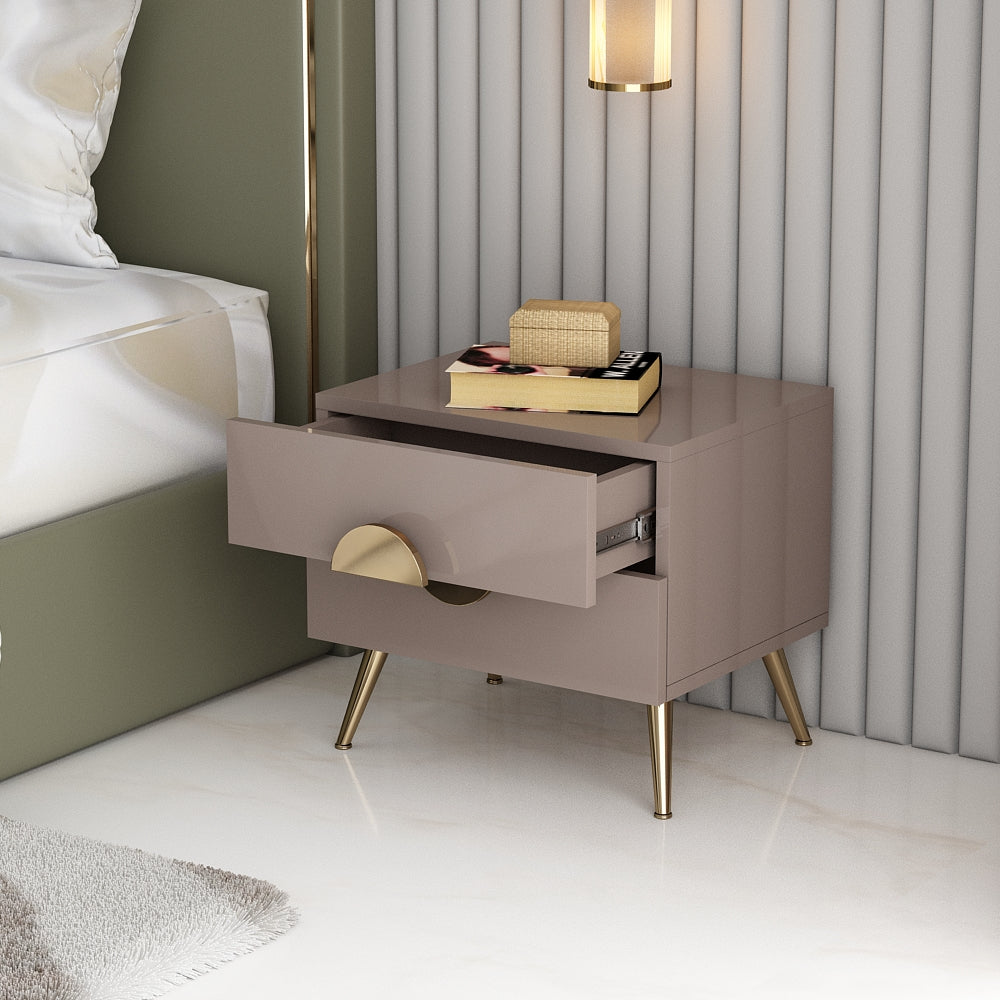 Bedside Table, Beige Color Bedside Table, Bedside Table with Drawer, Bedside Table with MS Leg in Gold Finish, Bedside Table - VT12214