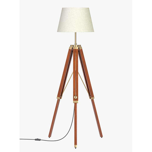 Floor Lamp, (DTF WTR5005BRBATD) Divine Trend, Standing Lamp With Off-White & Brown Color, Floor Lamp In Wood, Floor Lamp For Living & Bedroom Area, Floor Lamp - VT14150