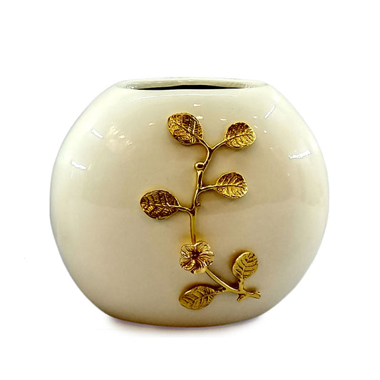 Vase, Vase with Off White & Gold Color, Vase for Metal, Vase for  Home Decor, Vase - VT15090