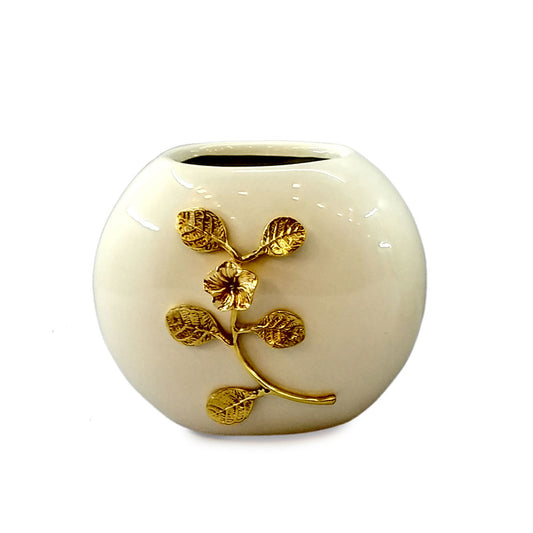 Vase, Vase with Off White & Gold Color, Vase for Metal, Vase for  Home Decor, Vase - VT15091