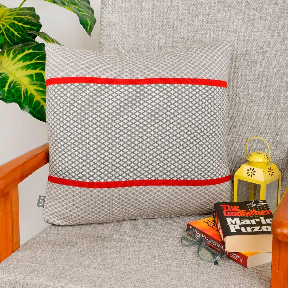 Cushion Cover, (i509_3_16_1), Cushion With Black, Grey & Red Color, Cushion For Living & Bedroom Area, Cushion - VT15176