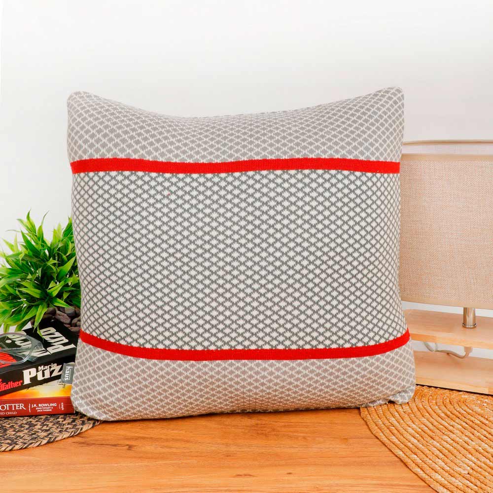 Cushion Cover, (i509_3_16_1), Cushion With Black, Grey & Red Color, Cushion For Living & Bedroom Area, Cushion - VT15176