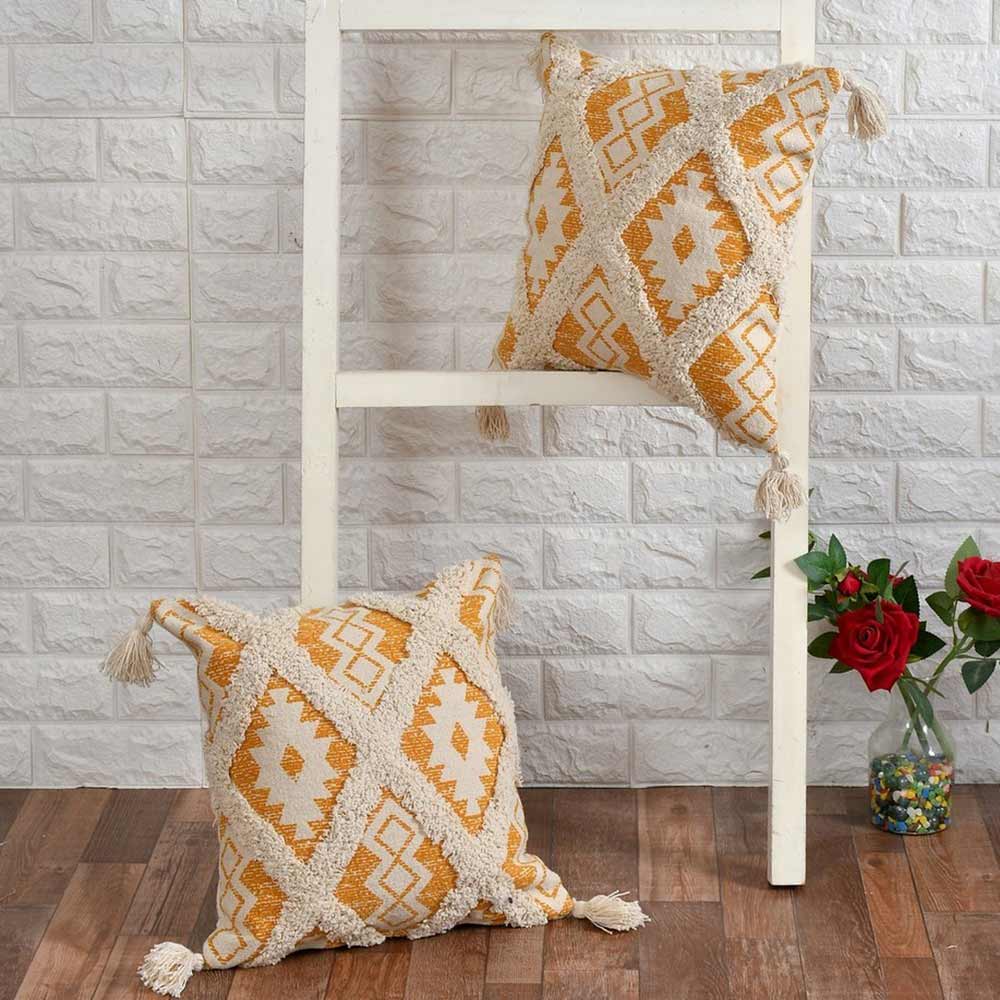 Cushion Cover, (i452_2_16_1), Cushion With Mustard Color, Cushion For Living & Bedroom Area, Cushion - VT15215