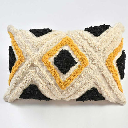 Cushion Cover, (i344_1_1), Cushion With OFF-White, Black & Mustard Color, Cushion For Living & Bedroom Area, Cushion - VT15233