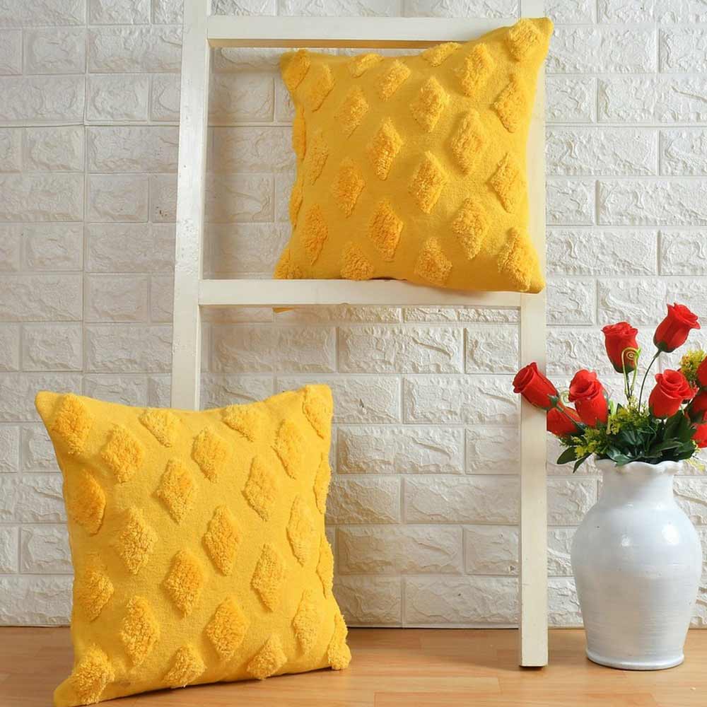 Cushion Cover, (i342_3_20_1), Cushion With Yellow Color, Cushion For Living & Bedroom Area, Cushion - VT15239