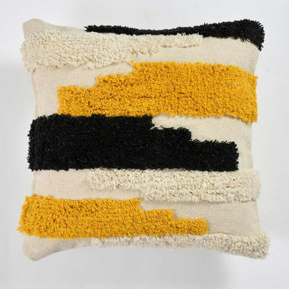 Cushion Cover, (i251_1_16_1), Cushion With Black, Yellow & OFF-White Color, Cushion For Living & Bedroom Area, Cushion - VT15242