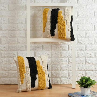 Cushion Cover, (i251_1_16_1), Cushion With Black, Yellow & OFF-White Color, Cushion For Living & Bedroom Area, Cushion - VT15242