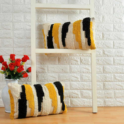 Cushion Cover, (i251_2_1), Cushion With Black, Yellow & OFF-White Color, Cushion For Living & Bedroom Area, Cushion - VT15245