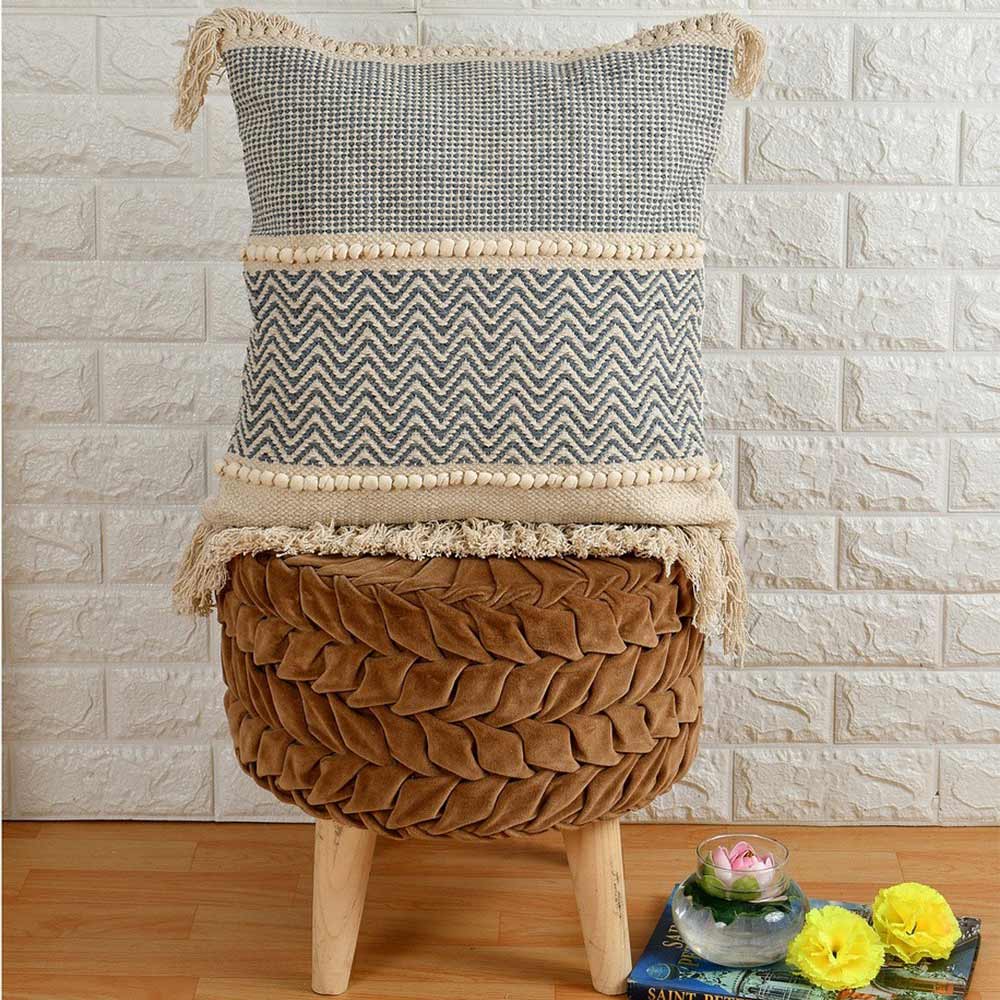 Cushion Cover, (i232_1_18_1), Cushion With Blue & OFF-White Color, Cushion For Living & Bedroom Area, Cushion - VT15251