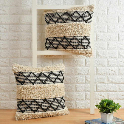 Cushion Cover, (i225_1_16_1), Cushion With Black & OFF-White Color, Cushion For Living & Bedroom Area, Cushion - VT15255