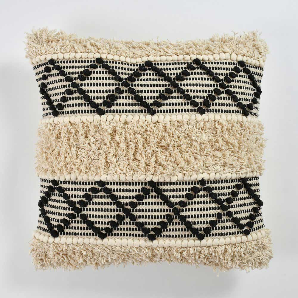 Cushion Cover, (i225_1_18_1), Cushion With Black & OFF-White Color, Cushion For Living & Bedroom Area, Cushion - VT15256