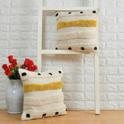 Cushion Cover, (i221_2_16_1), Cushion With Yellow, Black & OFF-White Color, Cushion For Living & Bedroom Area, Cushion - VT15264