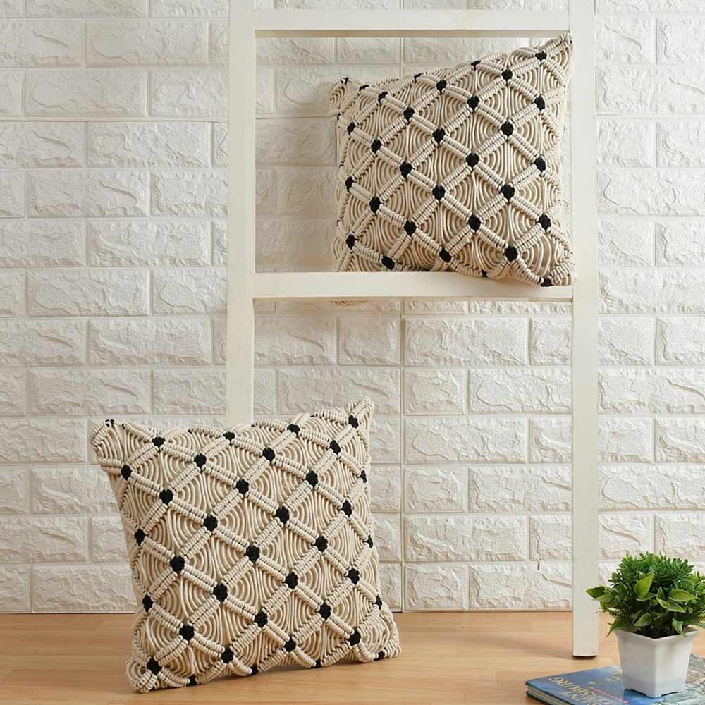 Cushion Cover, (i219_1_12_1), Cushion With Black & OFF-White Color, Cushion For Living & Bedroom Area, Cushion - VT15266