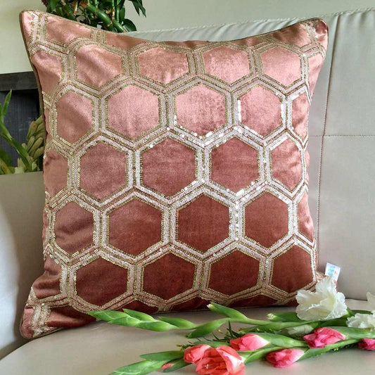 Cushion Covers(TSHVTRG01M), Tiara- Sequined Embroidered Luxury Velvet Cushion Cover- Rose Gold- Set of 1, Cushion Covers - VT15313