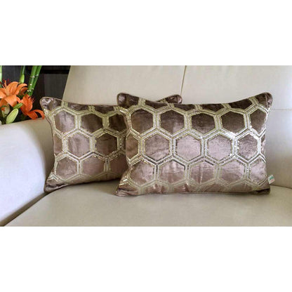 Cushion Covers(TSHVTCG01M), Tiara- Sequined Embroidered Luxury Velvet Cushion Cover- Champagne Gold- Set of 1, Cushion Covers - VT15316