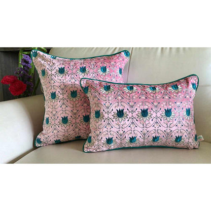 Cushion Covers(TSHVTP01M), Tulipani- Embroidered Luxury Velvet Cushion Cover- Blossom Pink- Set of 1, Cushion Covers - VT15326