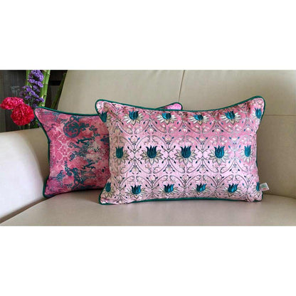 Cushion Covers(TSHVTP01M), Tulipani- Embroidered Luxury Velvet Cushion Cover- Blossom Pink- Set of 1, Cushion Covers - VT15326