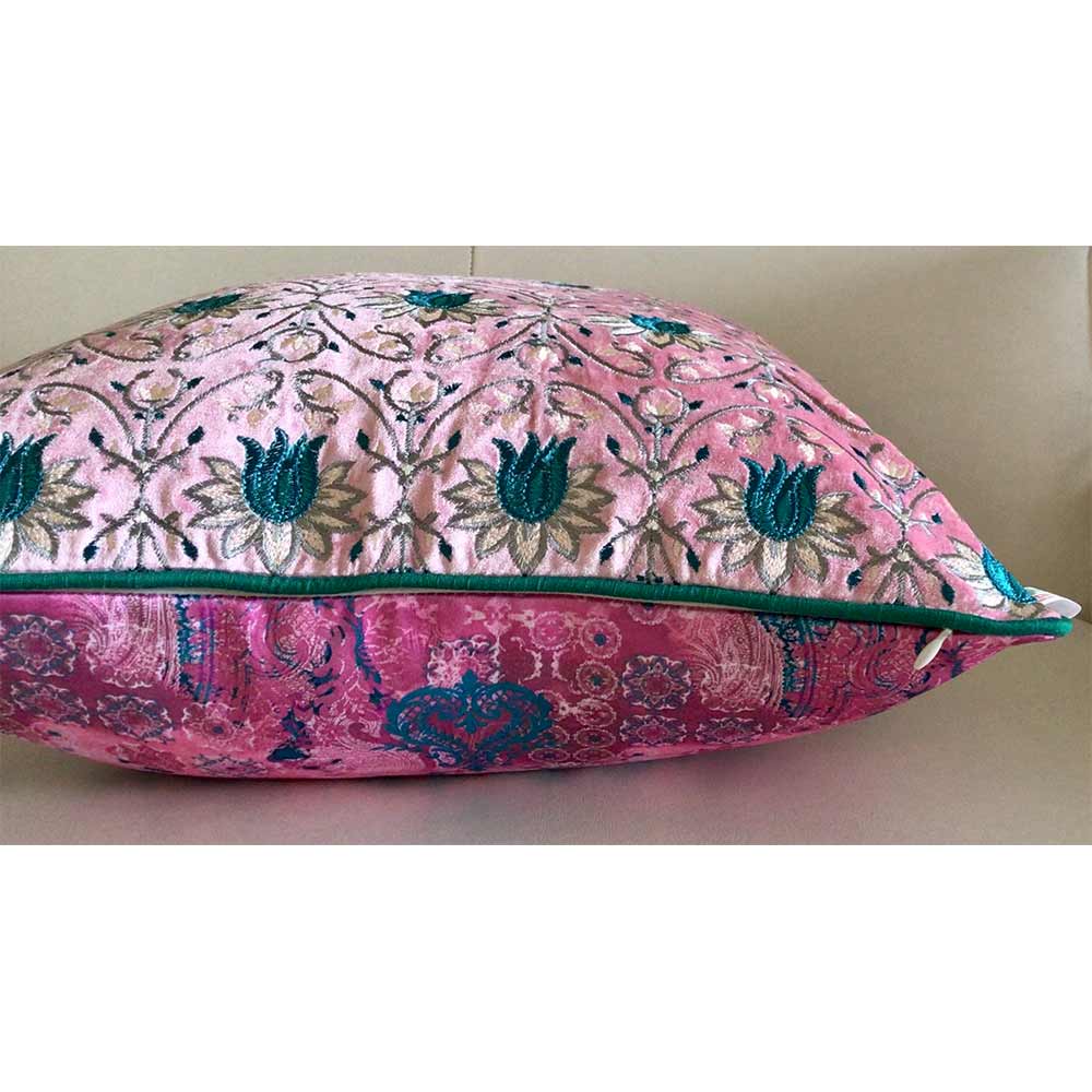 Cushion Covers(TSHVTP01M), Tulipani- Embroidered Luxury Velvet Cushion Cover- Blossom Pink- Set of 1, Cushion Covers - VT15326