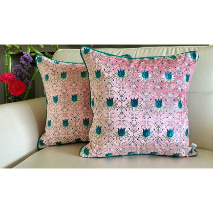 Cushion Covers(TSHVTP01L), Tulipani- Embroidered Luxury Velvet Cushion Cover- Blossom Pink- Set of 1, Cushion Covers - VT15327