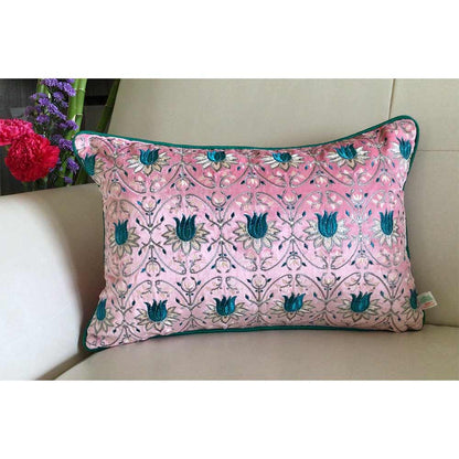 Cushion Covers(TSHVTP01MR), Tulipani- Embroidered Luxury Velvet Rectangular Cushion Cover- Blossom Pink- Set of 1, Cushion Covers - VT15328