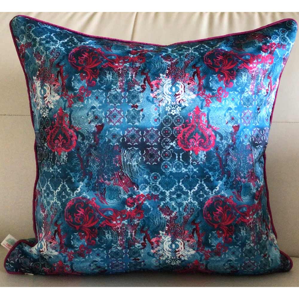 Cushion Covers(TSHVTB01M), Tulipani- Embroidered Luxury Velvet Cushion Cover- Ocean Blue- Set of 1, Cushion Covers - VT15329