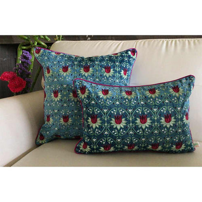 Cushion Covers(TSHVTB01M), Tulipani- Embroidered Luxury Velvet Cushion Cover- Ocean Blue- Set of 1, Cushion Covers - VT15329