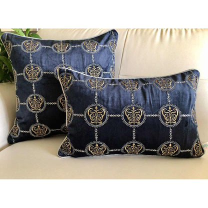 Cushion Covers(TSHVCBR01M), Cleopatra- Embroidered Luxury Velvet Cushion Cover- Burnt Orange- Set of 1, Cushion Covers - VT15332