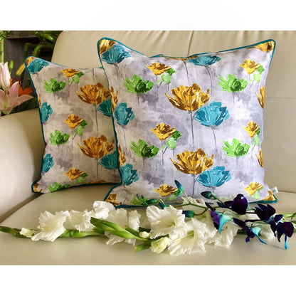 Cushion Covers(TSHPWFG02), Watercolors- REVERSIBLE- Cushion Covers- Grey and Blue- Set of 2, Cushion Covers - VT15334