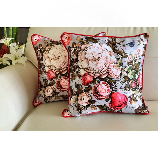 Cushion Covers(TSHPERG02), English Rose- REVERSIBLE- Cushion Covers- Grey and Red- Set of 2, Cushion Covers - VT15336