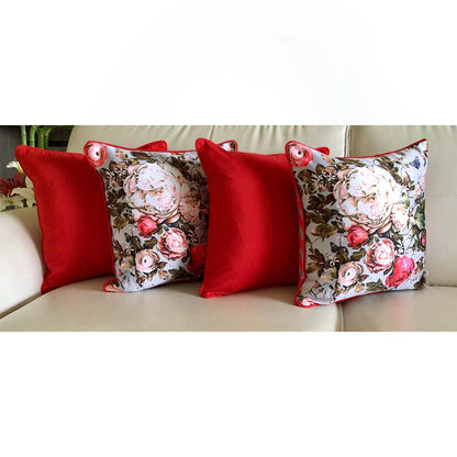 Cushion Covers(TSHPERG04), English Rose- REVERSIBLE- Cushion Covers with Sold Color Pops- Grey and Red- Set of 4, Cushion Covers - VT15337