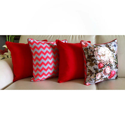 Cushion Covers(TSHPERG04), English Rose- REVERSIBLE- Cushion Covers with Sold Color Pops- Grey and Red- Set of 4, Cushion Covers - VT15337