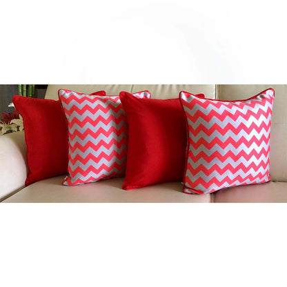 Cushion Covers(TSHPERG04), English Rose- REVERSIBLE- Cushion Covers with Sold Color Pops- Grey and Red- Set of 4, Cushion Covers - VT15337