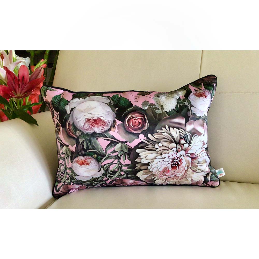 Cushion Covers(TSHPRVR02), Vintage garden- REVERSIBLE- Rectangular Cushion Covers- Rose Gold- Set of 2, Cushion Covers - VT15338