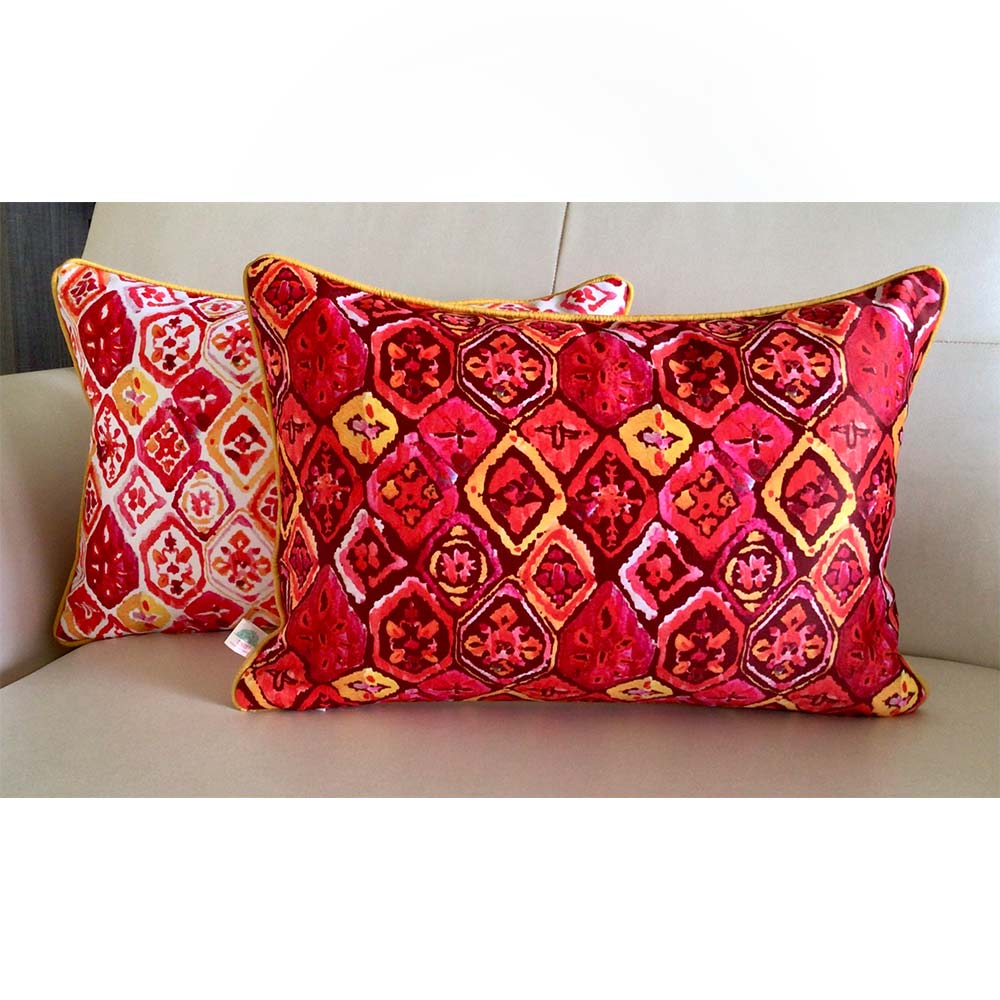 Cushion Covers(TSHWIP02M), Watercolor Ikats- REVERSIBLE- Rectangular Cushion Covers- Fuchsia Pink- Set of 2, Cushion Covers - VT15340