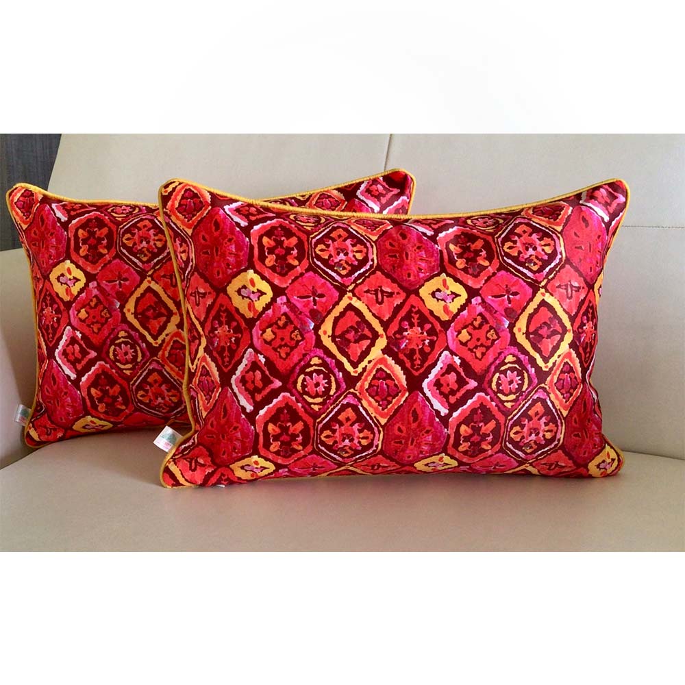 Cushion Covers(TSHWIP02M), Watercolor Ikats- REVERSIBLE- Rectangular Cushion Covers- Fuchsia Pink- Set of 2, Cushion Covers - VT15340